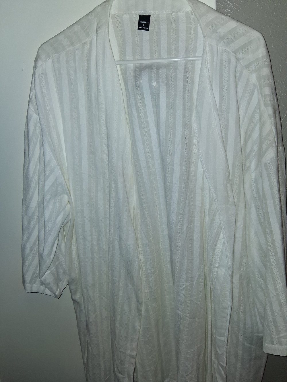 Men's White Open-Front Lightweight Cardigan Sweater
